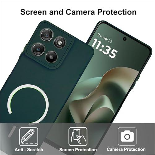 Image of SBMS Silicone Back Cover for Motorola G67 Power / G57 Power | Soft Micro-Fibre Lining Inside | Magsafe Print On Back Side Camera Protection Bump | Shockproof Case G67power (Magsafe Print Small Green)