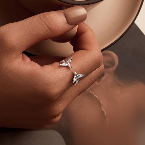 Cute Hummingbird Stacking Open Ring for Women 925 Sterling Silver Flying Bird Animal Adjustable Statement Wrap Finger Bands Eternity Promise Rings Dainty Jewelry Gifts Birthday4