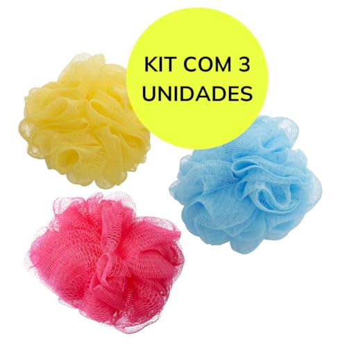 Kit 3 buchas esponjas banho de nylon cores sortidas