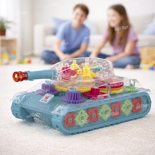 Image of Zest 4 Toyz Army Tank Toy for Kids Transparent Gear Tank with Led Lights 360 Degree Rotation Bump and Go Toys for Boys & Girls Musical Toy Car for Kids (Gear Army Tank) - Multicolor
