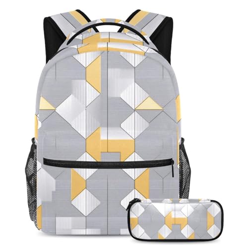 Sac à dos scolaire géométrique avec trousse pour adolescents et enfants