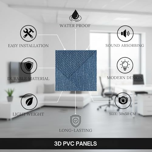 Image of Kayra Decor PVC Panel for Wall - Fluted Design Electric Blue Color 19.7 inch x 19.7 inch (Pack of 40) - Covers 107.80 Sq. Ft.