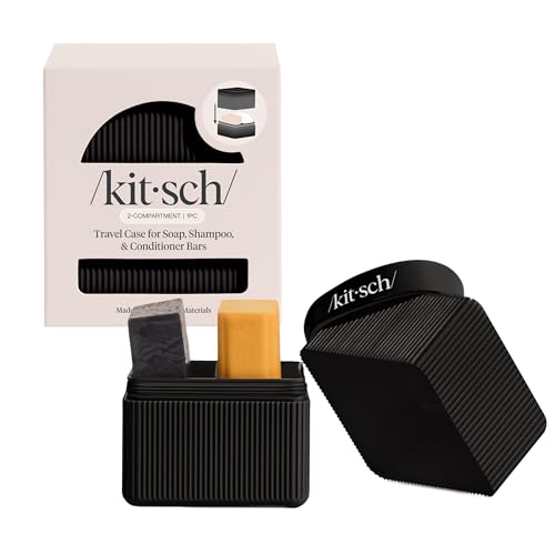 Kitsch 2-Compartment Travel Soap Case – Bar Soap Holder & Organizer, Travel Case for Bars – TSA-Approved – Lightweight, Durable, Leak-Proof, Made from Recycled Plastic – Black