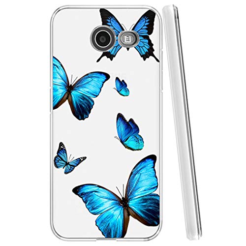 Bohefo Clear Case Compatible with Galaxy J7 2017/J7 Prime/J7 Sky Pro/J7 Halo/J7 V/J7 Perx/Galaxy Halo Case for Girls, Cute TPU Protective Phone Case Cover for Samsung Galaxy J7 2017 (Blue Butterfly)