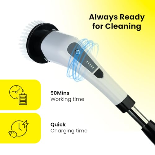 Image of Electric Spin Scrubber, Cordless with 7 Brush Heads, 2 Speeds, Extendable and Detachable Handle for Bathroom, Tile, Grout, Shower & Kitchen Cleaning - Durable ABS Build, Powerful and Lightweight.
