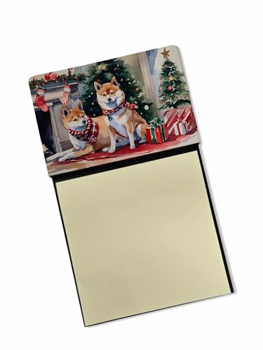 Caroline's Treasures Shiba Inu Cozy Christmas Sticky Note Holder Refillable Dispenser Self-Sticky Note Pads, Memo Pads Blank Desk Accessories
