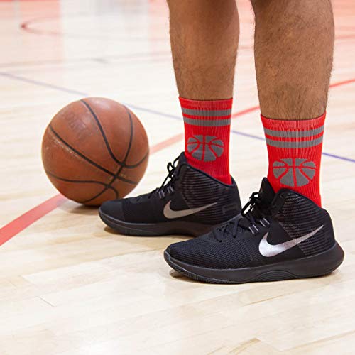 Chalktalksports Basketball Woven Mid-Calf Socks | Classic Stripe & Ball | Red & Gray #TOP3