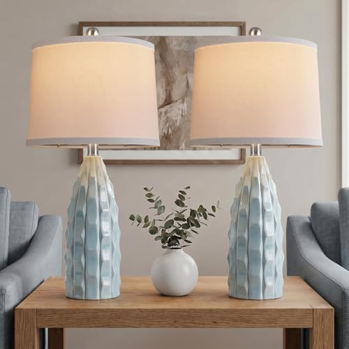 WIHTU 24'' Modern Ceramic Table Lamps Set of 2, Blue Lamps for Bedroom