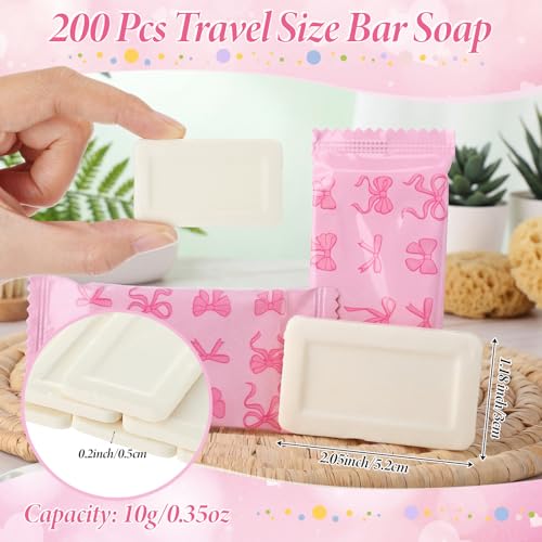 Image of Kacctyen 200 Pcs 0.35 oz Mini Hotel Soap Bars Bulk Individually Wrapped Hand Soap Bars Travel Size Toiletries for Hospitality Guest Holiday (Bow Knot)