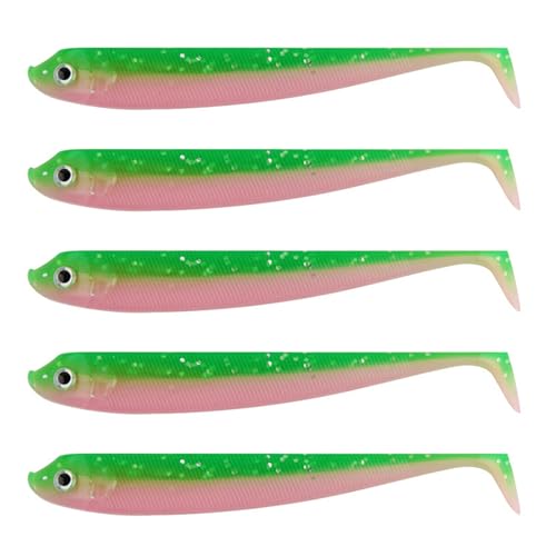 5PCS 9.5cm T Tail Fishing Lures Sinking Baits Double Color PVC Construction Realistic Swimming Action for Walleye Sinking Soft B