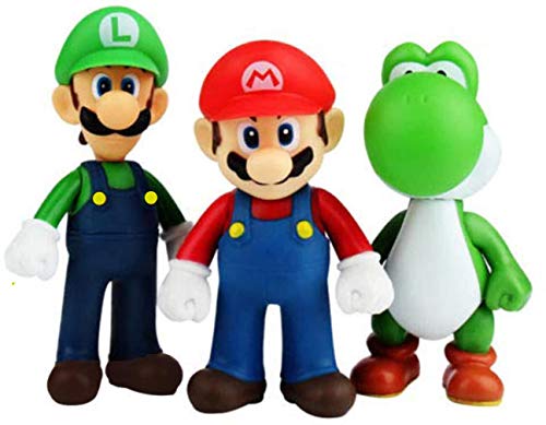 3 PCS Mario and Luigi Toys Figurinesâ€“ Super Mario Action Figures Toysâ€“ Mario Toy for Boysâ€“ Mario Action Figures with Movable Heads and Armsâ€“ Premium Mario Cake Toppers Decoration