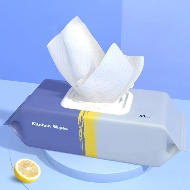 APURK 80 PCs Kitchen Cleaning Wipes | Wet Wipes For Kitchen | Towel Tissue For Pans/Bowls/Tabletop/Ceramic Tiles/Sink | Household/Kitchen Cleaning Supplies (Pack of 1,Multicolor)
