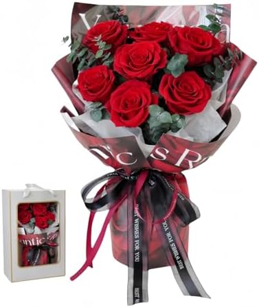 Preserved Flowers Bouquet, Flowers for Delivery Prime,100% Real Roses That Last Up to 3 Years, Gift for Her: Birthday Christmas Valentine's Day Mother's Day,Christmas, Room Decorations (Red-1)