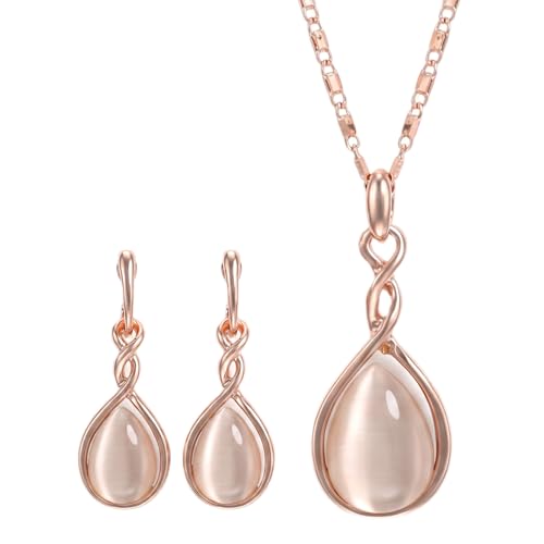 Amabro Teardrop Pendant Rose Gold Necklaces Earrings Jewelry Sets for Women by Amabro - Used condition - US$6.43