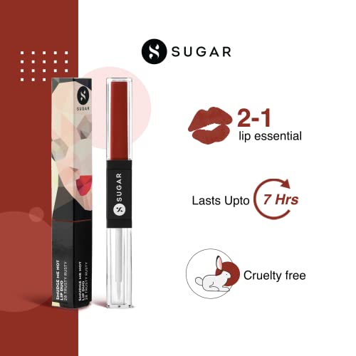 Image of SUGAR Cosmetics - Smudge Me Not - Lip Duo - 28 Trusty Rusty (Rust Red) - 3.5 ml - 2-in-1 Duo Liquid Lipstick with Matte Finish and Moisturizing Gloss