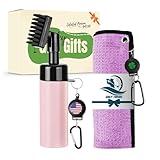 Golf Club Clean Brush Towel Value Set with Strong Magnetic Retractable Carabiner, Squeeze Water Bottle Microfiber Absorbent Towel for Golf Bags Accessory Iron Care Men Women (Pink Brush&Towel)