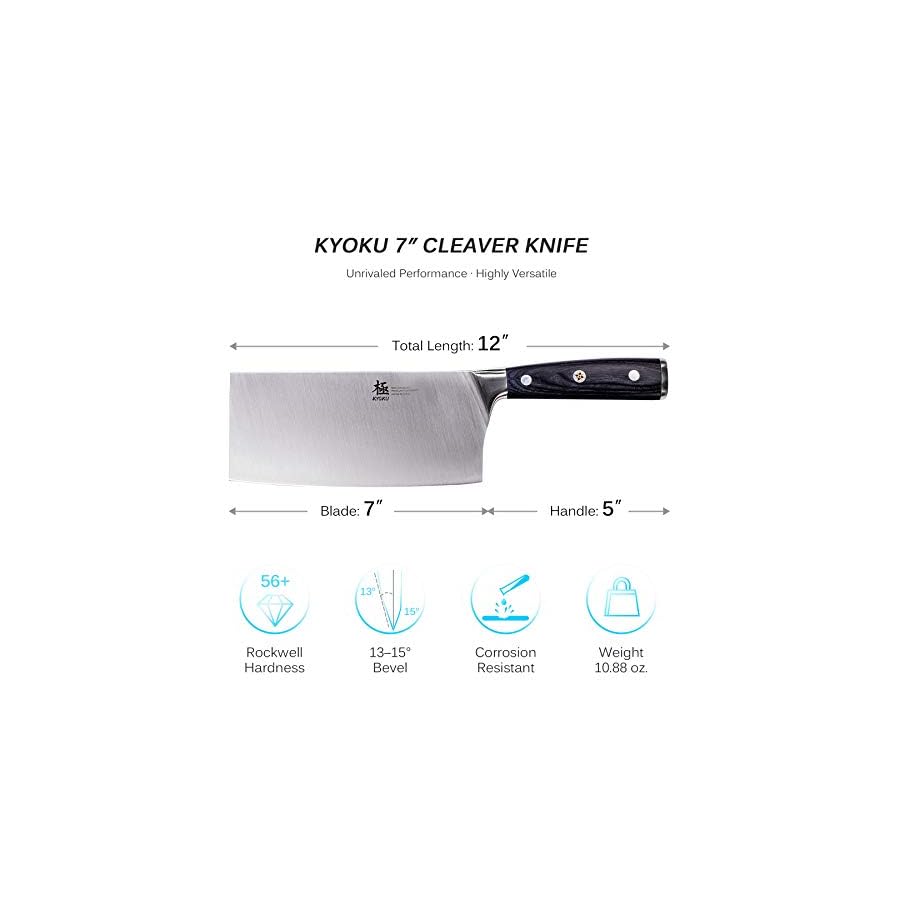 KYOKU Samurai Series - 7" Cleaver Knife - Full Tang - Japanese High Carbon Steel Kitchen Knives - Pakkawood Handle with Mosaic Pin - with Sheath & Case