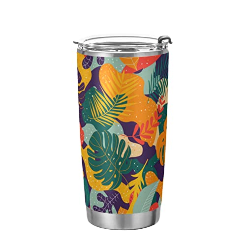 Exotic Pattern Tropical Plants Tumbler With Lid And Straw Stainless Steel Insulated Coffee Cups Travel Mug For Hot And Cold Drinks Insulated Tumblers For Hot Beverages Office Christmas Gift, 20 Oz #TOP25