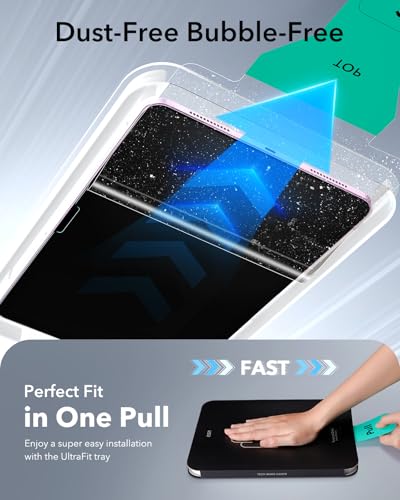 Image of ESR 2 Pack Screen Protector for iPad Air 13 Inch M4 /M3 /M2 2026 /2025 /2024 (8th /7th /6th Gen), 9H Tempered Glass Film with UltraFit Tray, Apple Pencil Support, Scratch Resistant, HD Clarity, Bubble Free