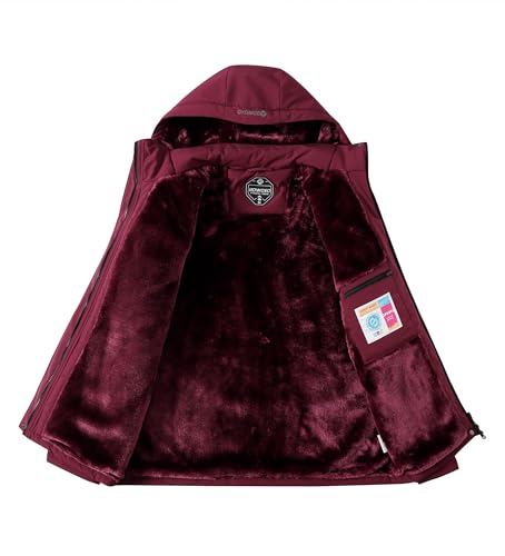 BOWOXO Women's Ski Jacket Thicken Winter Snow Coat Warm Fleece Mountain Waterproof Female Jacket Hooded Windbreaker(Dark Red,L) — view 5