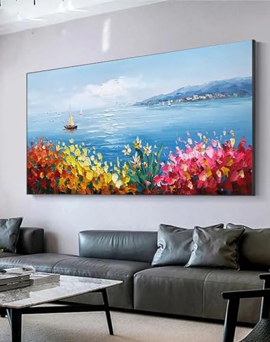 Cuadro de flores coloridas en lienzo de 70x140 cm sin marco para decoracion de salones