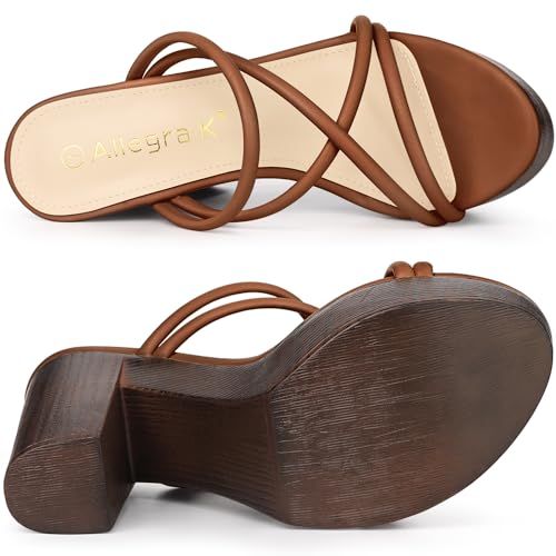 Allegra K Allegra K Women's Chunky Heel Strappy Platform Heels Dark Brown Slide Sandals 9.5 M US