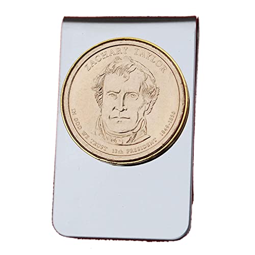 US 2009 Presidential Dollar BU Unc Coin Stainless Steel Gold Silver Two Tone Money Clip NEW - Zachary Taylor (1849−1850 Years Served)