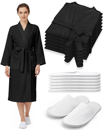 Image of Jecery Waffle Bathrobe and Slippers Bulk Set Spa Robes Hotel Bath Lightweight Thin Commercial Soft for House Shower Party