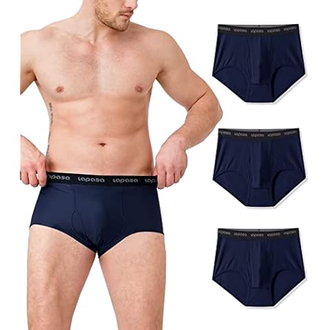 LAPASA Men's Sports Briefs Anti Chafing Underwear, Quick Dry Travel Undershorts Underpants, Breathable, Light, Soft, Pack of 3 M121, Navy Blue, XXL Cover