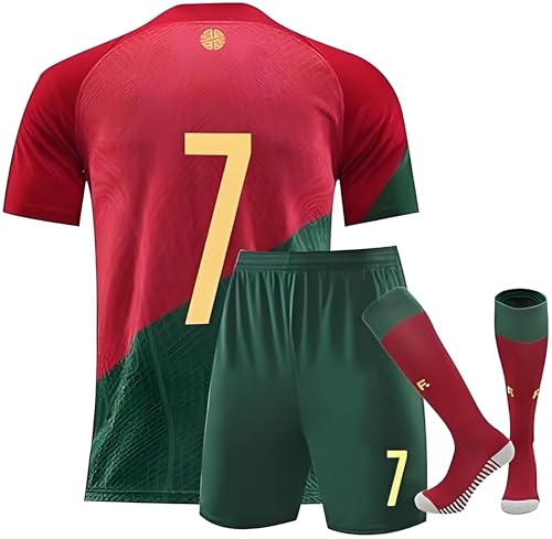 Soccer Jersey, 2022 Football Jersey, T-Shirt Boys Girls Kids Youth Jersey Socks Soccer Shirt Kit Set (US, Numeric, 28, Regular, Red)