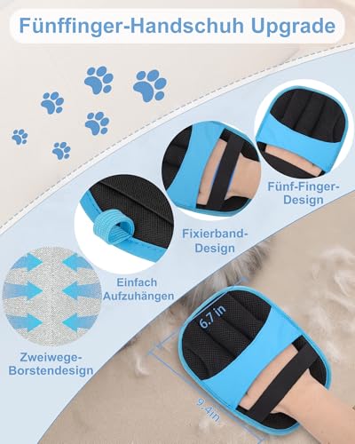 YCDTMY Tierhaarentferner Handschuh, 2 Stück Fell Magnet Handschuh für Hunde und Katzen, Upgraded 5-Finger-Design Tierhaarentferner Handschuh für Sofa, Autositz & Kleidung (Blau)