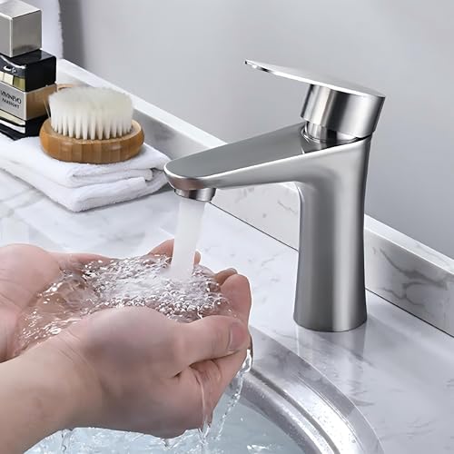Grifo de baño de acero inoxidable para agua fría/caliente XWIHTR, con cartucho cerámico silencioso, grifo mezclador monomando con ahorro de agua, apto para baños, lavabos y cocinas