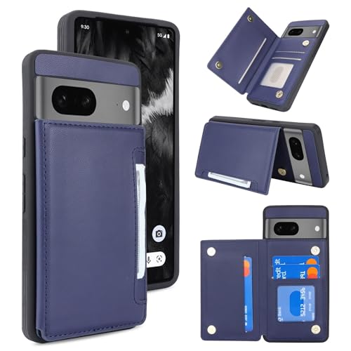 iCoverCase Compatible with Google Pixel 7 Case with Card Holder Wallet Phone Case for Women Men [RFID Blocking] PU Leather Protective Wallet Case for Pixel 7 (Dark Blue)