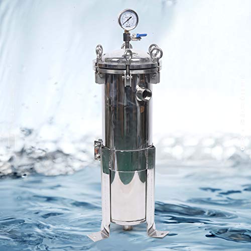 4 Bag Filter Housing, 150PSI 10T/H Flow 1.0MPA Pressure 167MM Diameter 304 Stainless Steel High Pressure Filtration System Filter Device for Liquid Filtration, Purification, Separation, Recovery