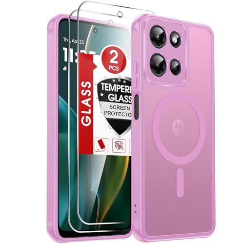 LeYi for Motorola-G-2025 Case: Motorola Moto G 2025 Case [Magnet Fit] with Screen Protector, Slim Translucent Soft-Touch & Full Body Protection Funda para Moto G 2025 Girl Women Friends Gift, Pink