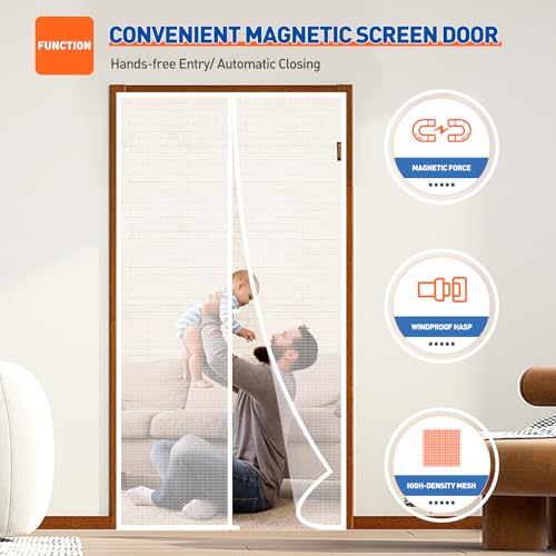 Image of MAGZO Screen Door Mesh Fits Door Size 36 inchx 96 inch, Hands-Free Mesh White