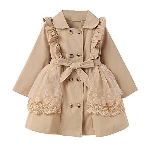 Kids Toddler Girls Ruffles Long Sleeve Trench Coat Double Breasted Lace Edge Outwear Girls Winter Jacket Baby Girl
