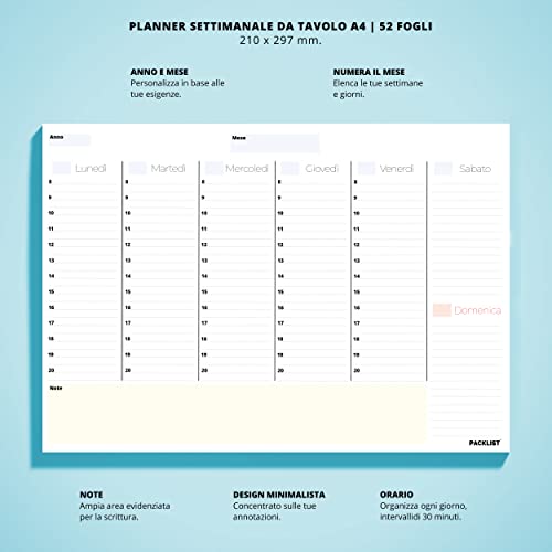 PACKLIST MINIMALIST PLANNERS (WEEKLY PLANNER ITALIAN), Settimanale | A4 - Image 2
