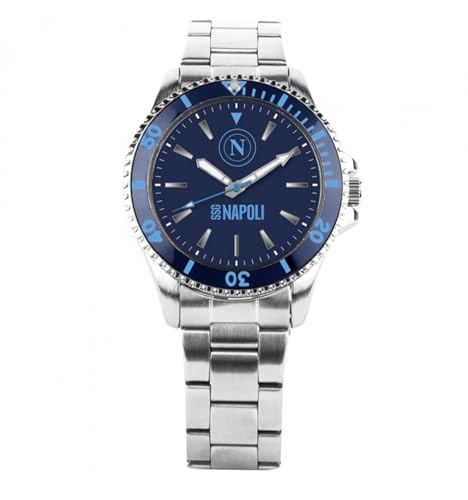 PRESTIGE & DELUXE Lowell Napoli Gent Montre bracelet en acier inoxydable pour homme - Cadran 41 mm dans son emballage officiel + porte-clés football,...