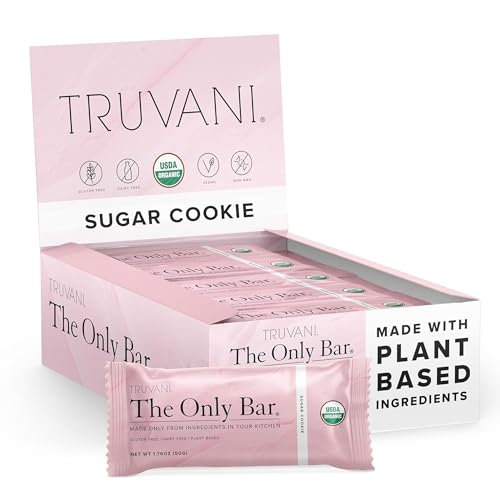 Truvani Plant Based Snack Bars | Sugar Cookie 12 Pack | 6g Protein | USDA Organic and Vegan | The Only Bar | Dairy, Soy, and Gluten Free | Individually Wrapped