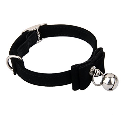 Image of Adjustable Pet Kitten Cat Safety Collar Bell Buckle Neck (Black), Velvet, (Pack Of 1),27 Cm