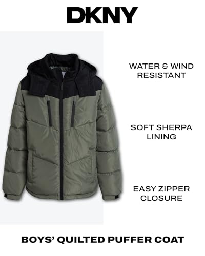 Image of DKNY Boys Puffer Jacket - Heavyweight Quilted Wind & Water Resistant Boys Winter Coat Poly Taffeta Insulated Winter Jacket