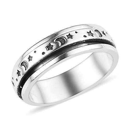 Mens Moon Star Spinner Statement Ring 925 Sterling Silver Boho Handmade Jewelry Size