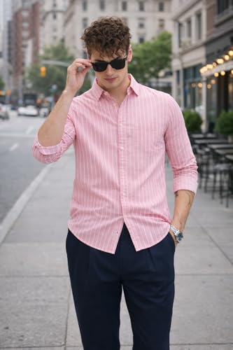 Image of U TURN Men's Casual Printed Striped Stylish Formal Shirt for Men | Cotton Mix 220 GSM