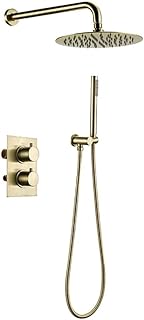 Brushed Gold Shower System tatic Set Shower Faucet Set with Handheld Sprayer & Rainfall Shower Head System Wall Mount Single Handle Shower Set with Valve (10inch)