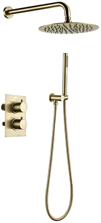 Colonne de douche thermostatique or brossé, kit mitigeur mural avec pommeau pluie 8"
