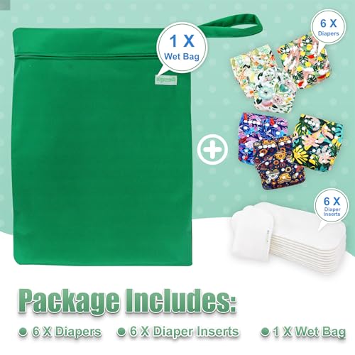Image of wegreeco Cloth Diapers 6 Pack with 6 Inserts & 1 Wet Bag, Washable Cloth Diapers for Babies, One Size Adjustable Reusable (Love, Flowers)