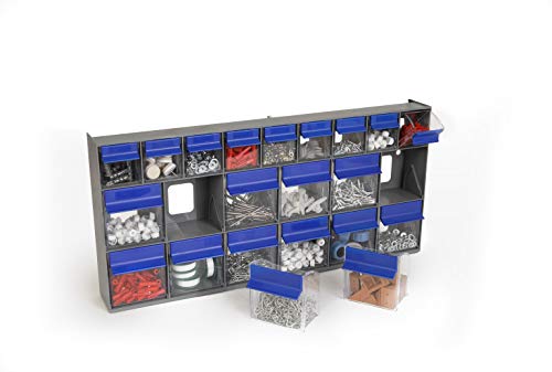Ideal Security TB6692GB Inc, 669 Multistore Set, Stackable Organizer for Everything from DIY to Crafts Tilt G2 -21 Bins (Grey/Blue)