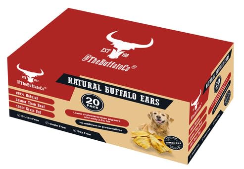 The Buffalo Co. Buffalo Ears for Dogs 20 Pack | Natural Grass-Fed Dog Treats | Ultra Lean 2.5% Fat Dog Chews | Grain Free & Gluten Free | Long Lasting Dental Chew