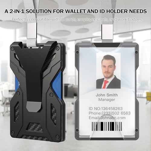 Slim Wallet for Men, Metal Aluminum RFID Blocking Money Clip Wallet with Clear ID Window & ID Card Holder, Minimalist and Carbon Fiber Tactical Design, Anti-Scratch, Holds 15 Cards Plus Cash3
